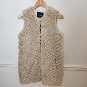 New BKE Boutique Faux Fur Vest Size Small Womens Beige Boho Hippie Casual Vegan
